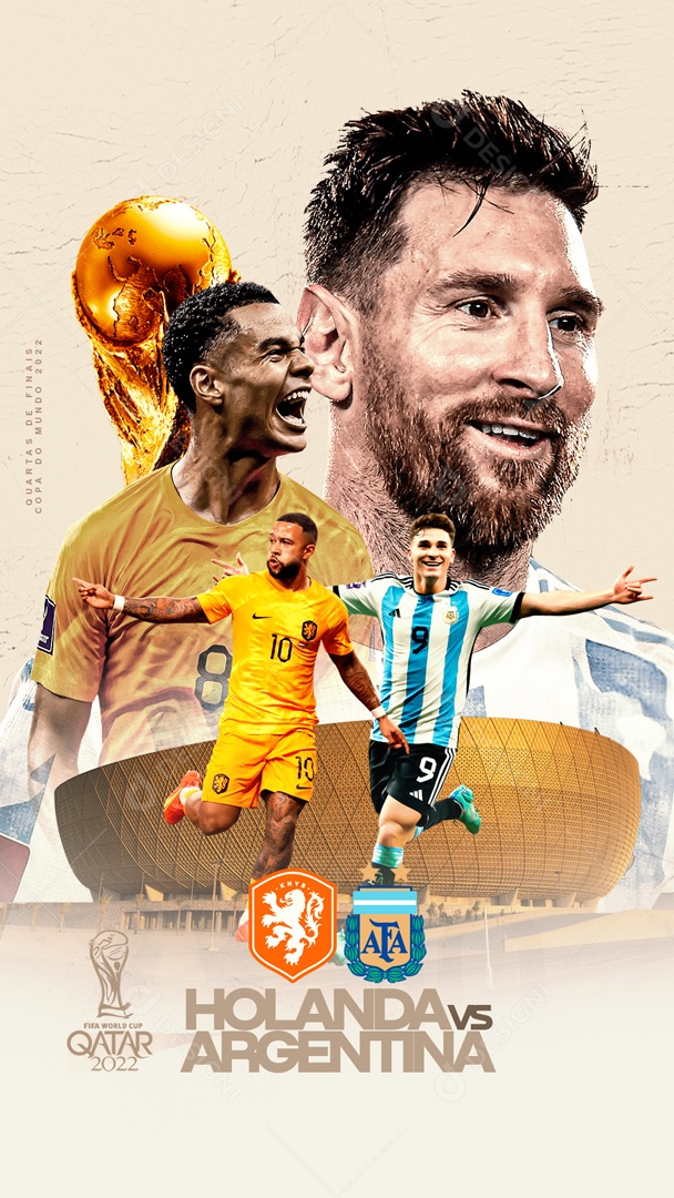 Story Flyer Copa do Mundo Holanda vs Argentina Social Media PSD Editável