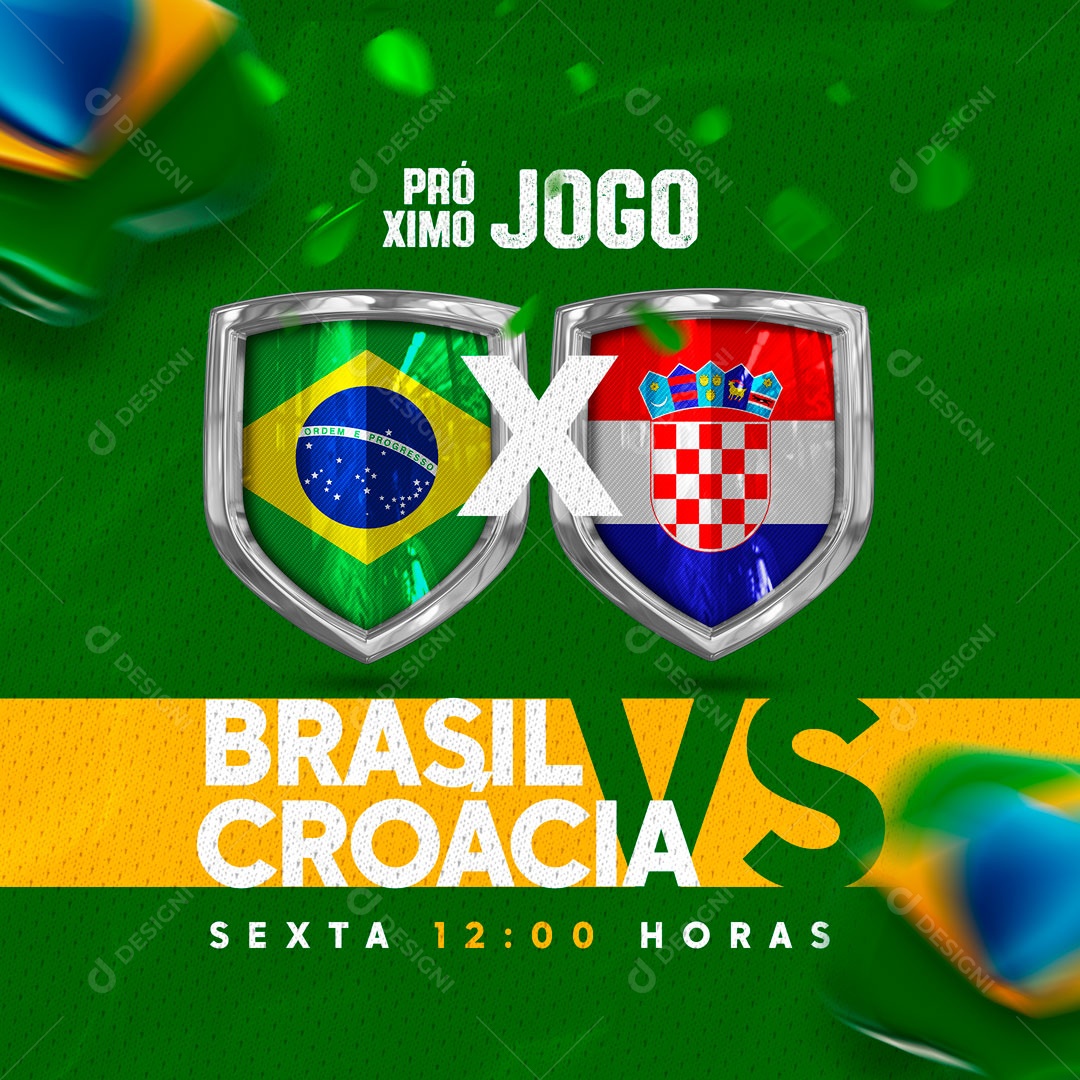 Brasil x Croácia Rumo ao Hexa Quartas de Final Copa do Mundo Social Media PSD Editável