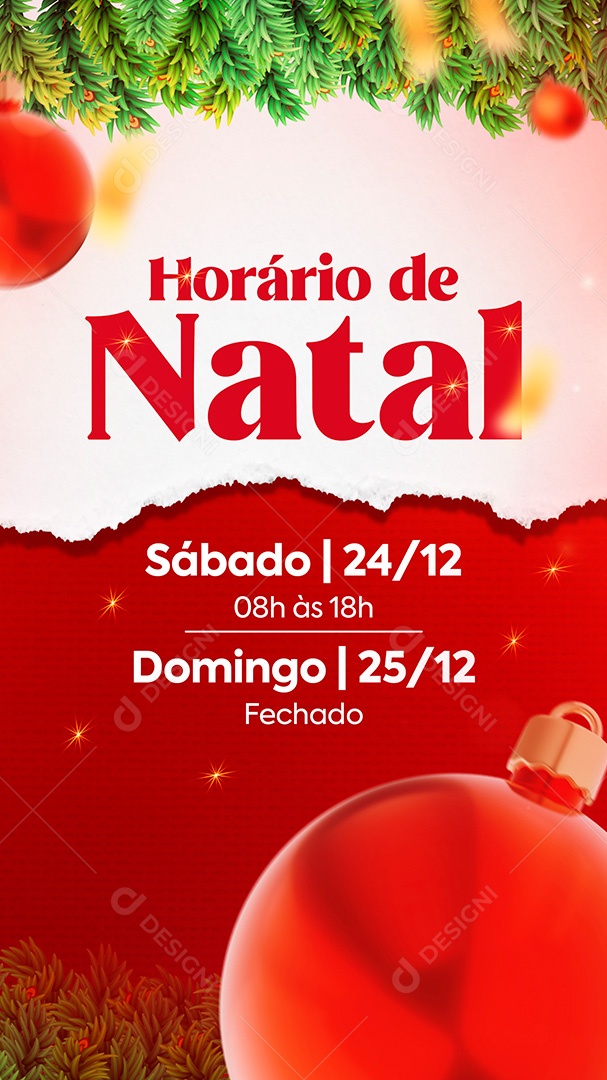 Post Horário de Funcionamento Natal Stories Social Media PSD Editável