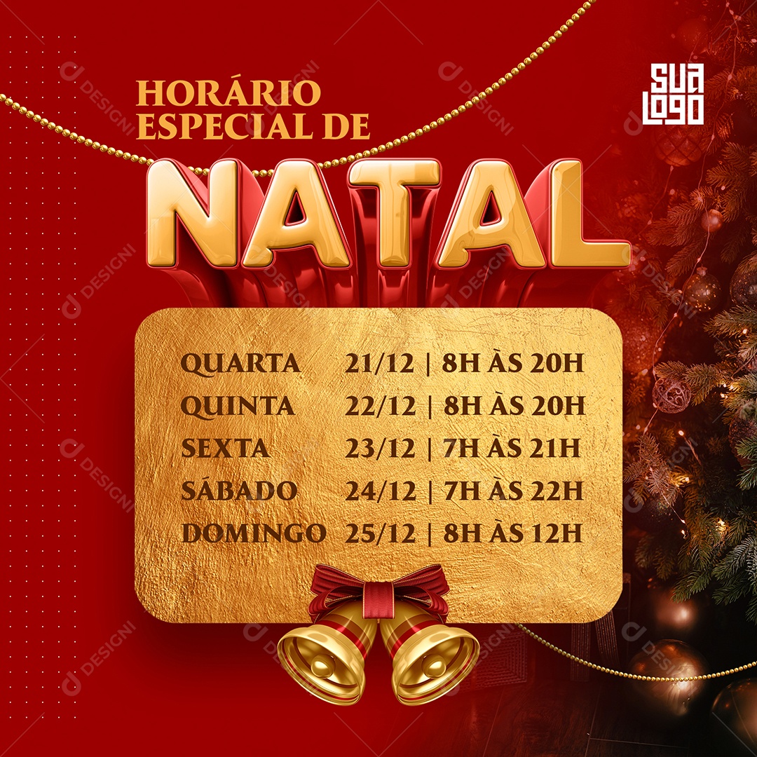 Horário Especial De Natal Social Media PSD Editável