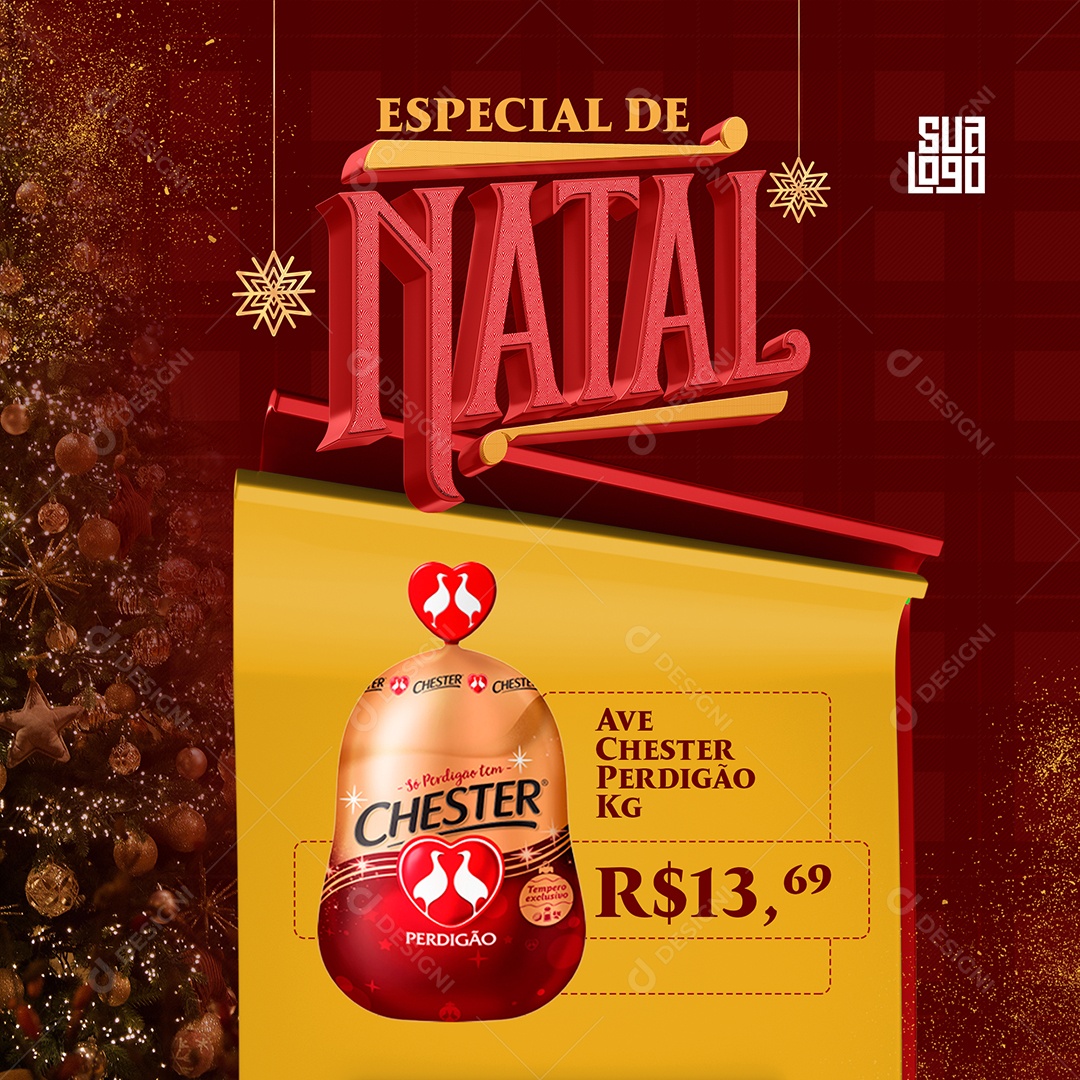 Especial de Natal Ave Chester Perdigão Kg R$ 13,69 Social Media PSD Editável