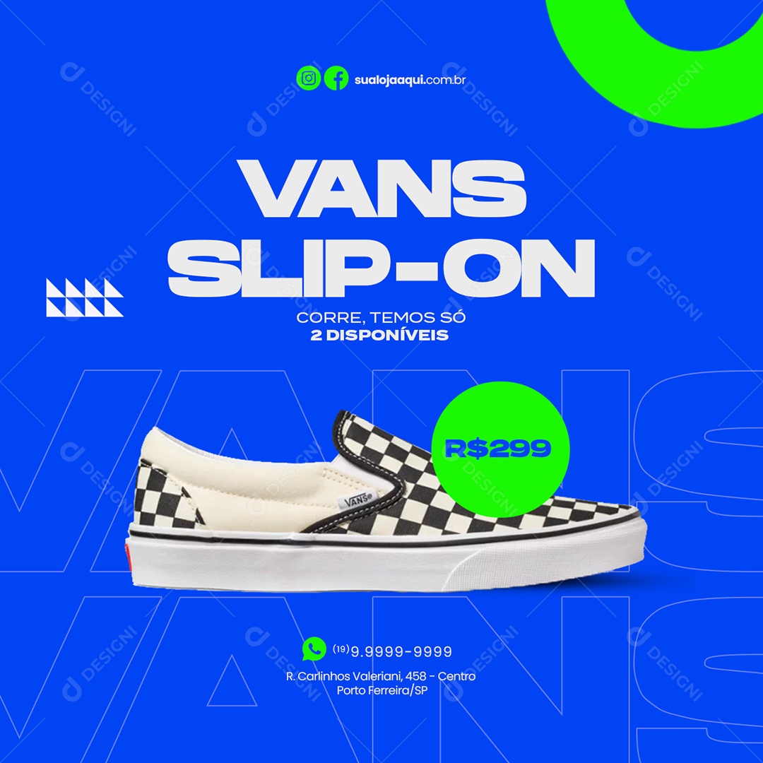 Vans Slip On 299,00 Loja de Tênis Social Media PSD Editável