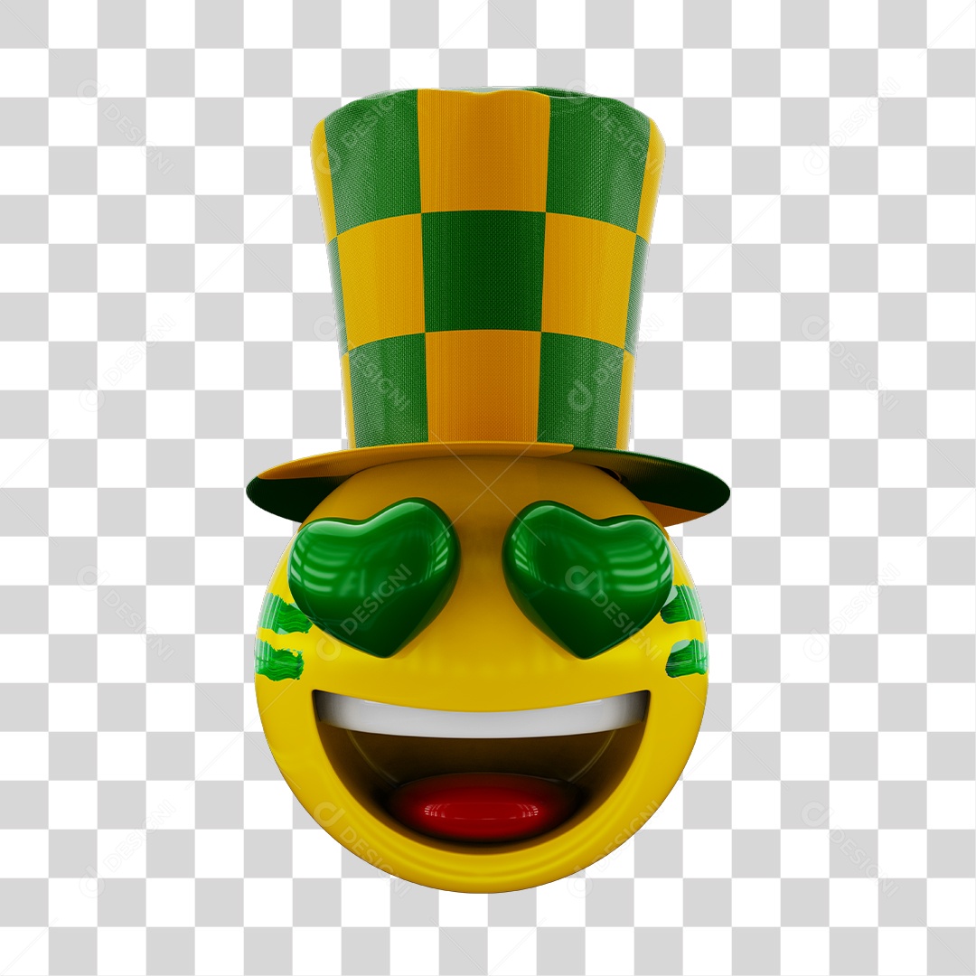 Emoji com Olhos de Coração Torcedor do Brasil Elemento 3D PNG Transparente