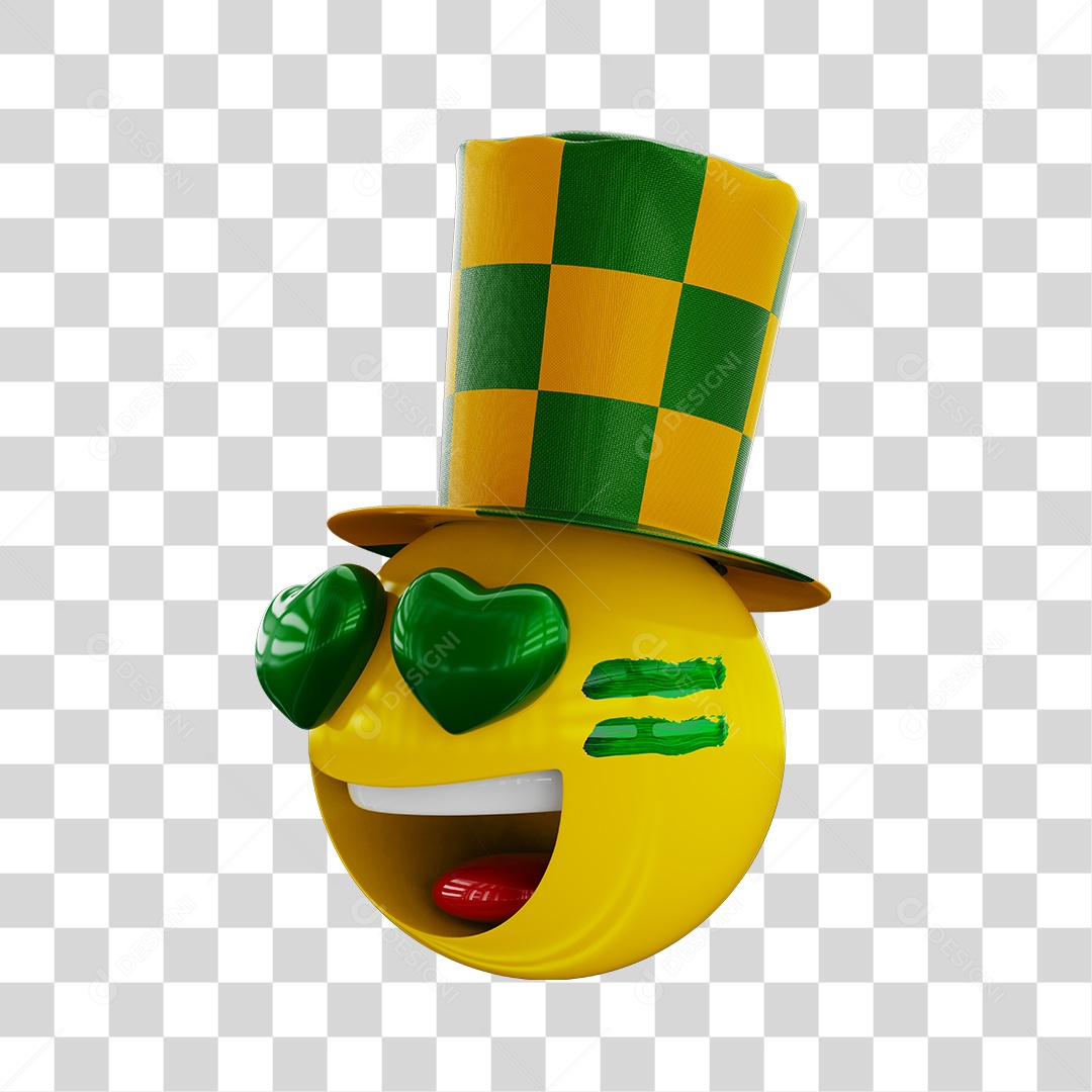 Emoji com Olhos de Coração Torcedor do Brasil Elemento 3D PNG Transparente