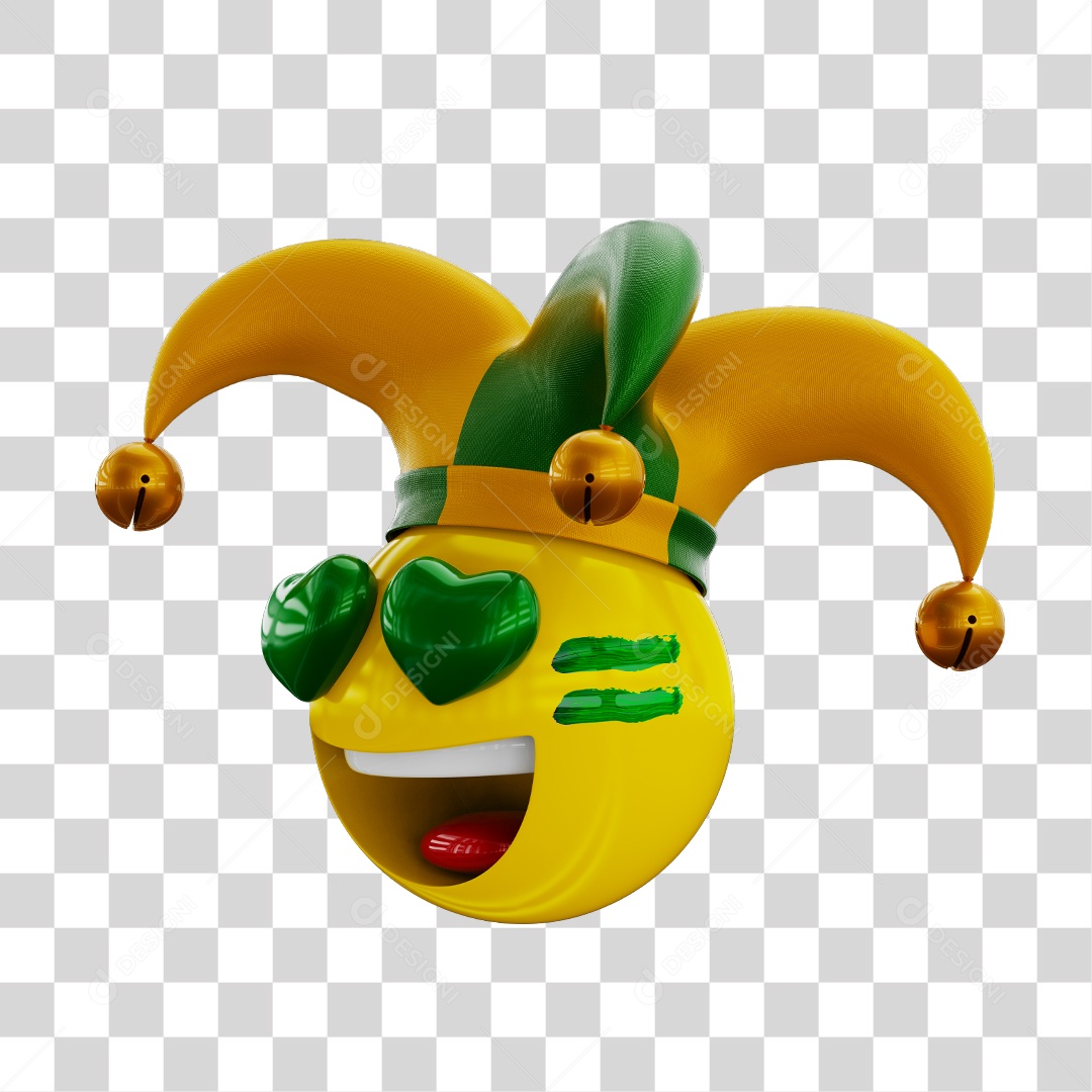 Emoji com Olhos de Coração Torcedor do Brasil Elemento 3D PNG Transparente