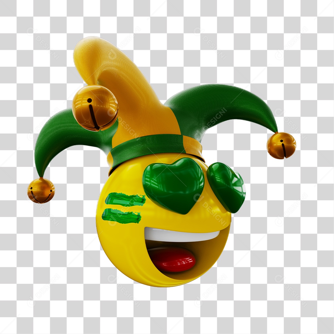 Emoji com Olhos de Coração Torcedor do Brasil Elemento 3D PNG Transparente