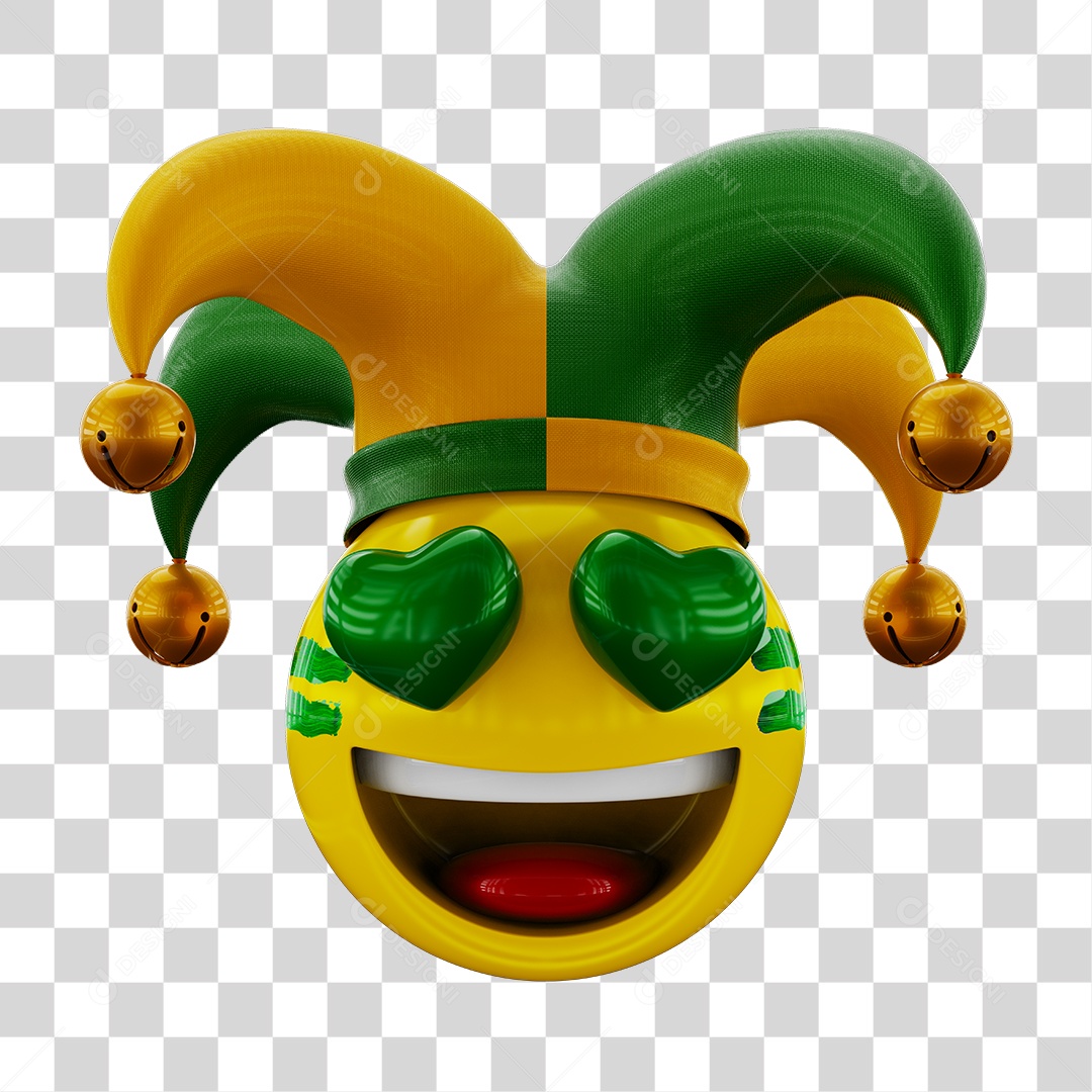Emoji com Olhos de Coração Torcedor do Brasil Elemento 3D PNG Transparente