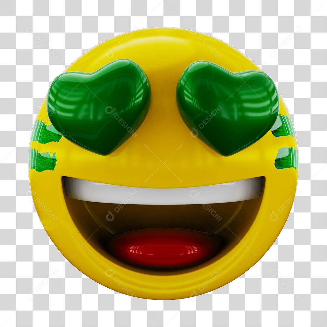 Emoji Apaixonado Torcedor do Brasil Elemento 3D PNG Transparente