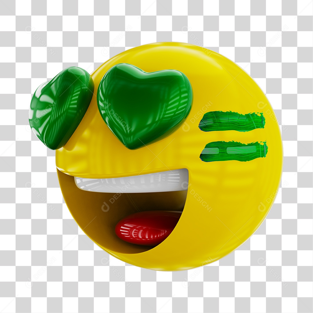 Emoji Apaixonado Torcedor do Brasil Elemento 3D PNG Transparente