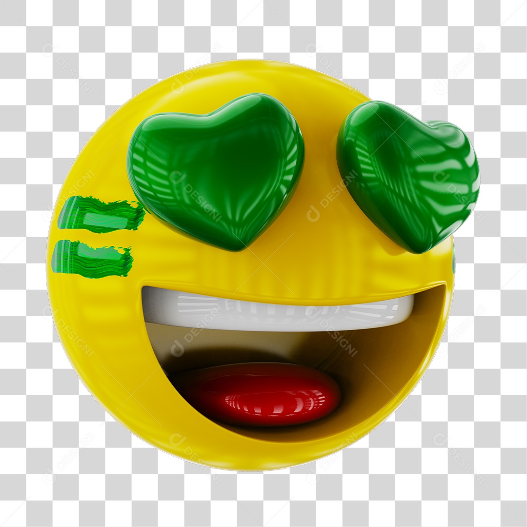 Emoji Apaixonado Torcedor do Brasil Elemento 3D PNG Transparente