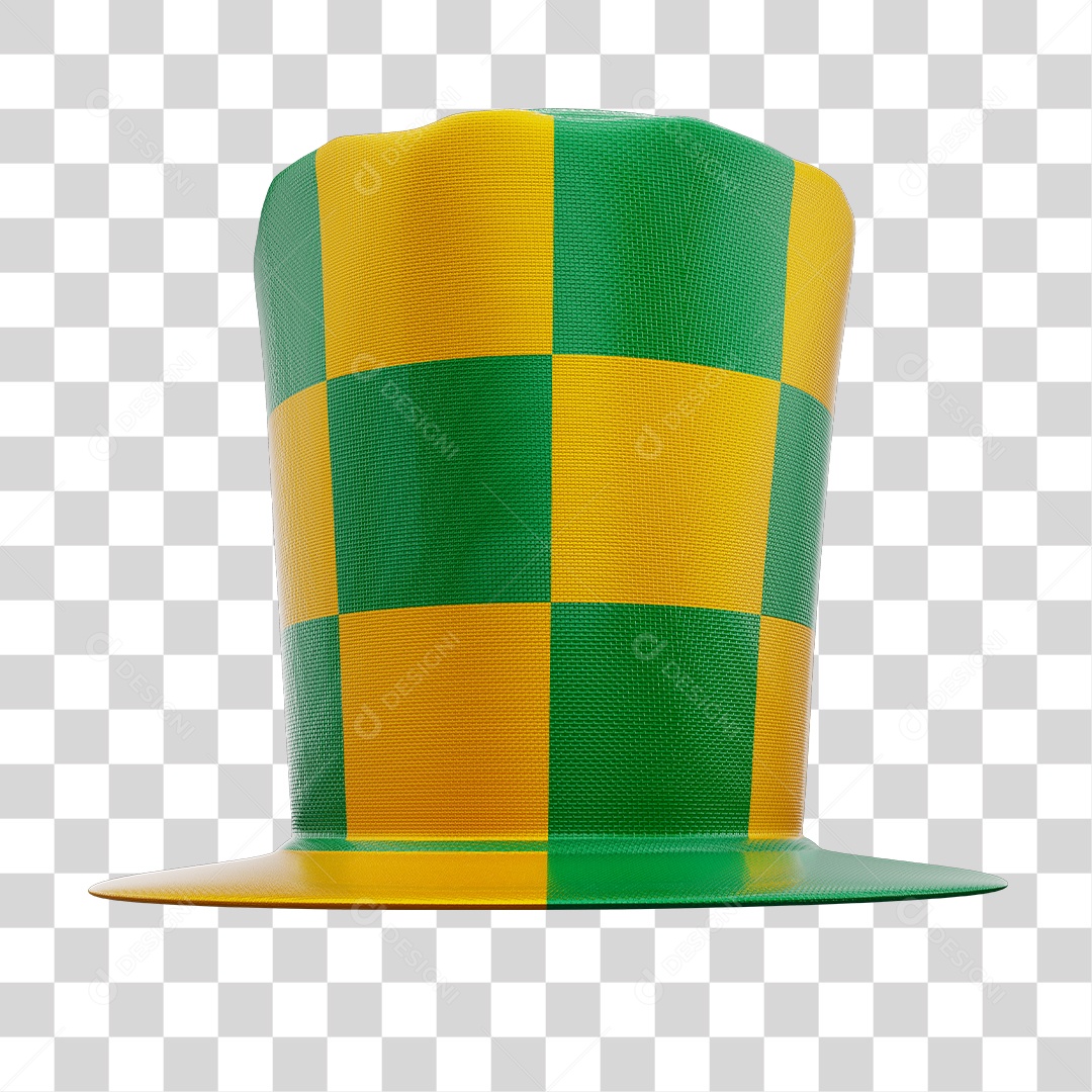 Cartola Verde e Amarela Elemento 3D PNG Transparente