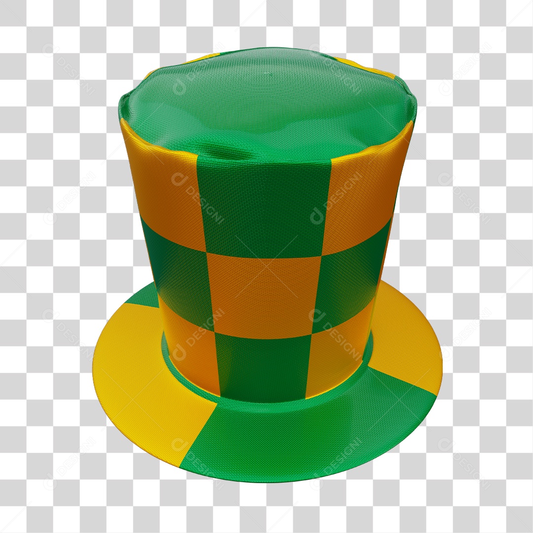 Cartola Verde e Amarela Elemento 3D PNG Transparente