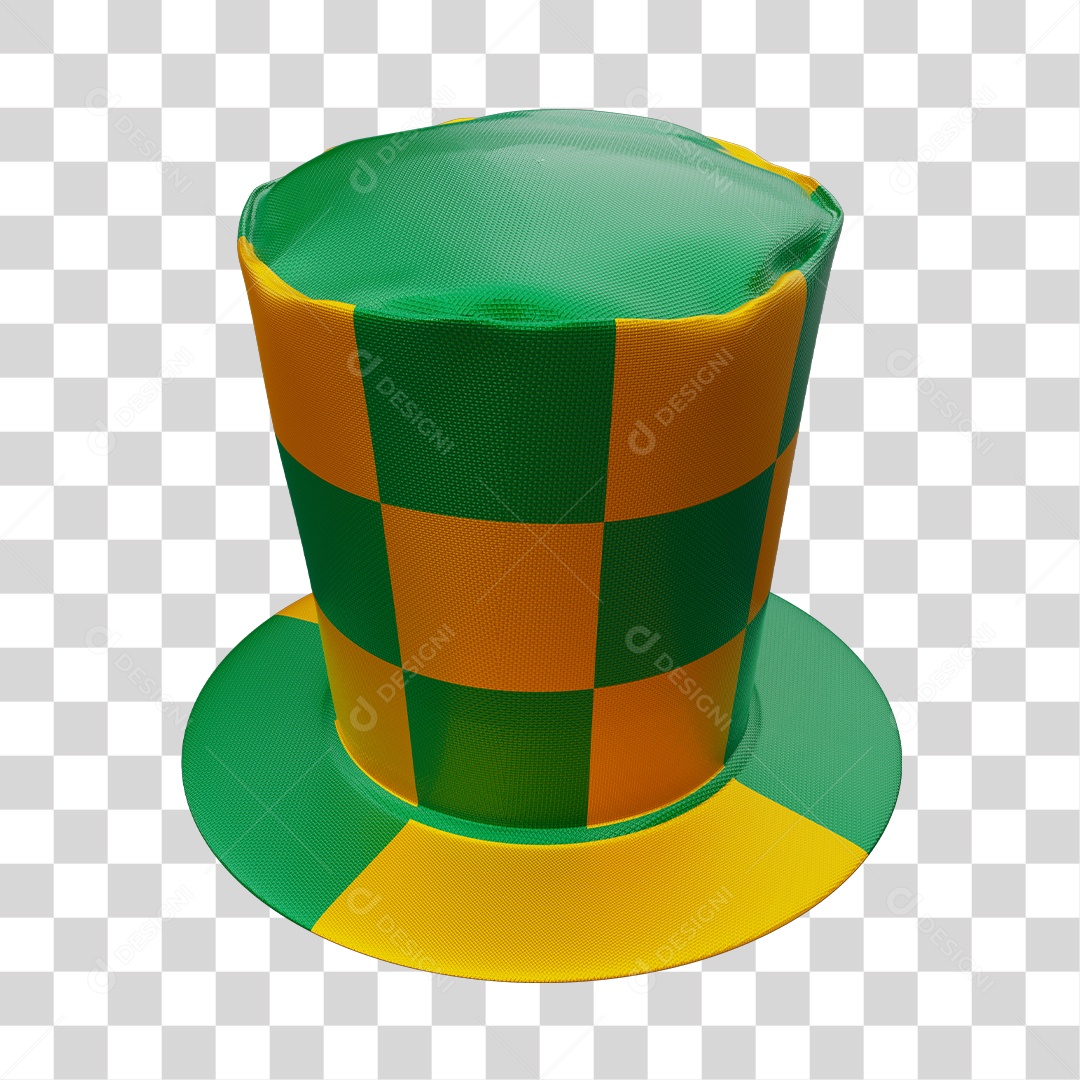 Cartola Verde e Amarela Elemento 3D PNG Transparente