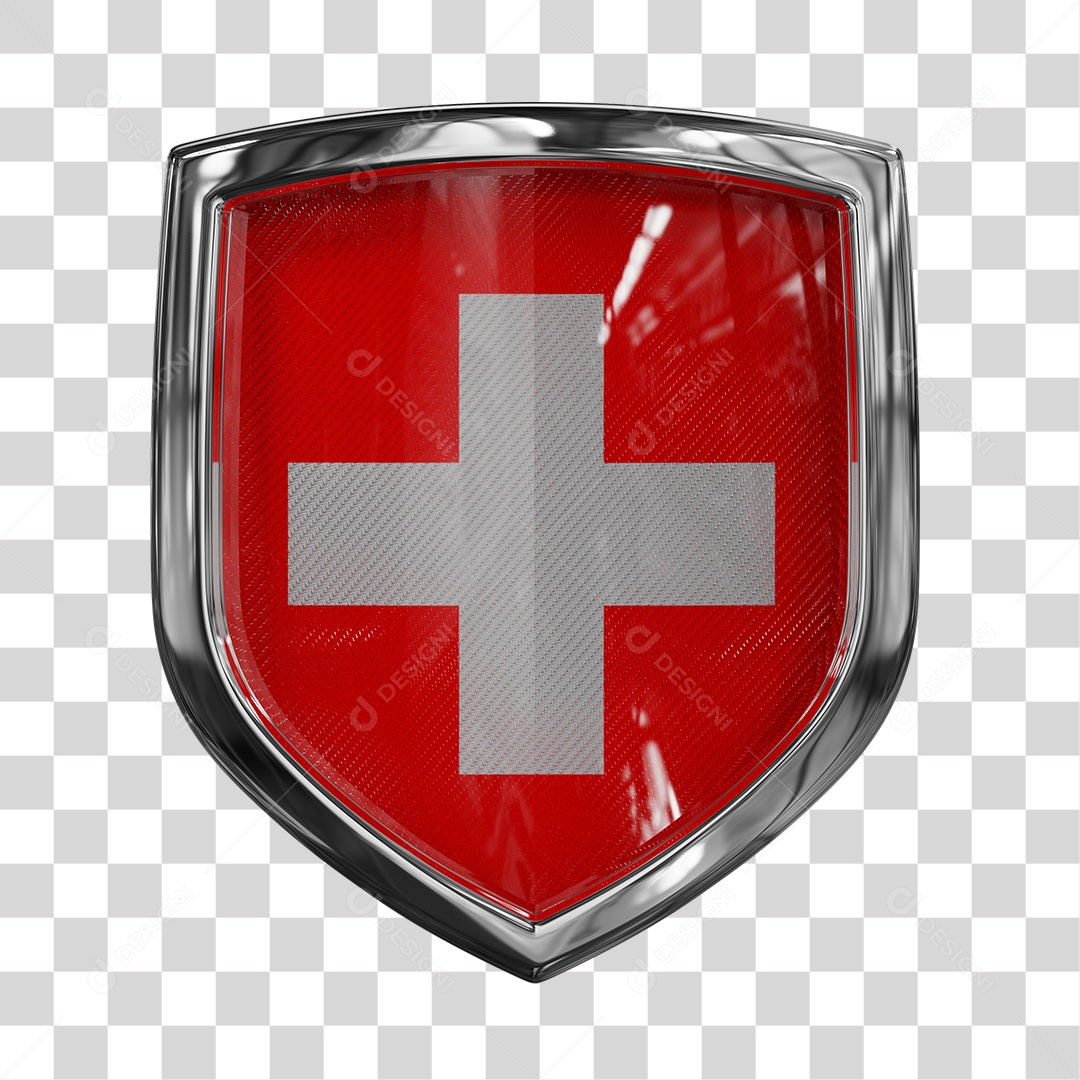 Escudo da Suíça Elemento 3D para Composição PNG Transparente