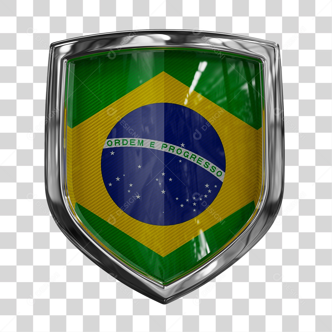 Escudo do Brasil Elemento 3D para Composição PNG Transparente