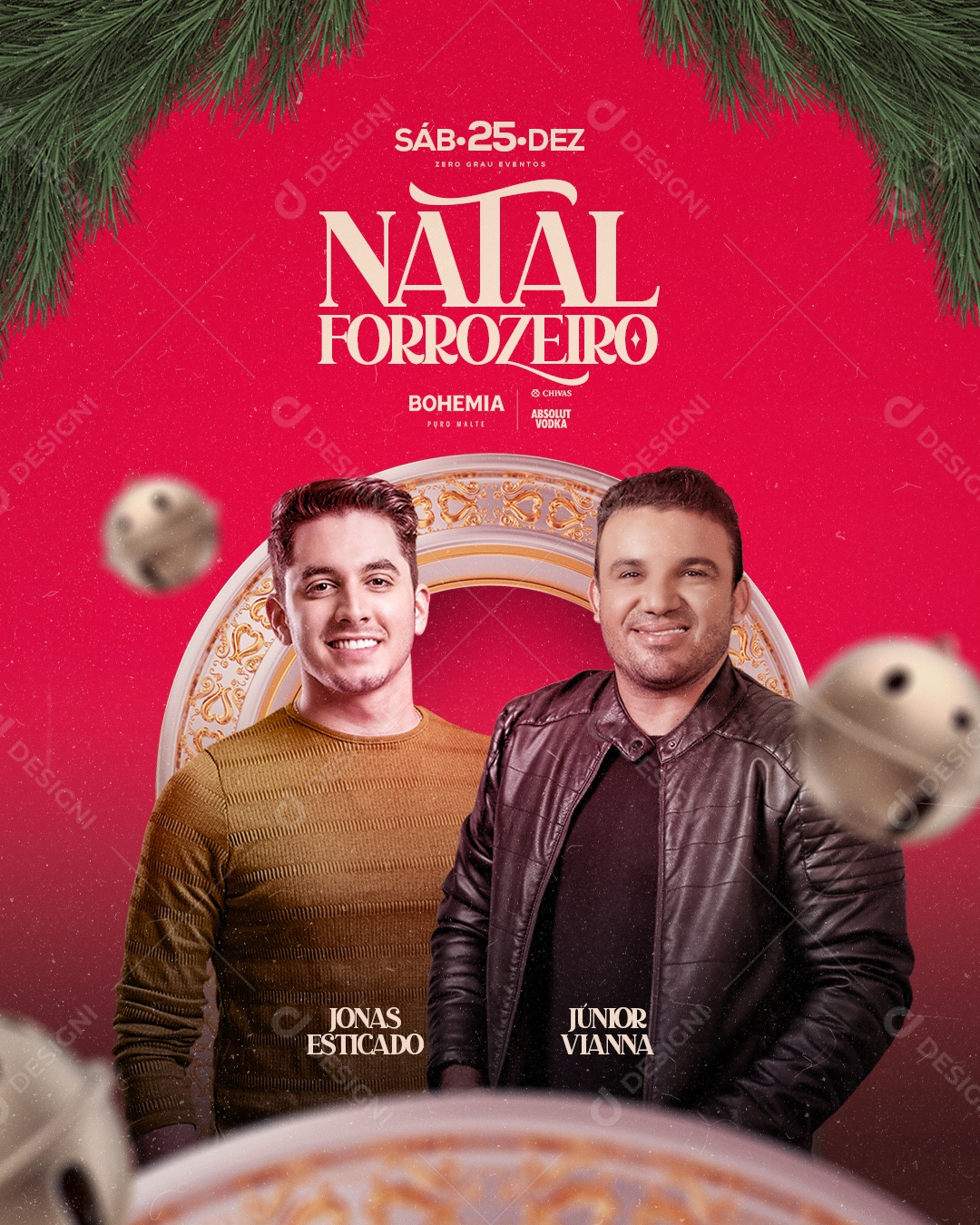 Flyer Show Natal Forrozeiro Jonas Esticado e Junior Vianna Social Media PSD Editável