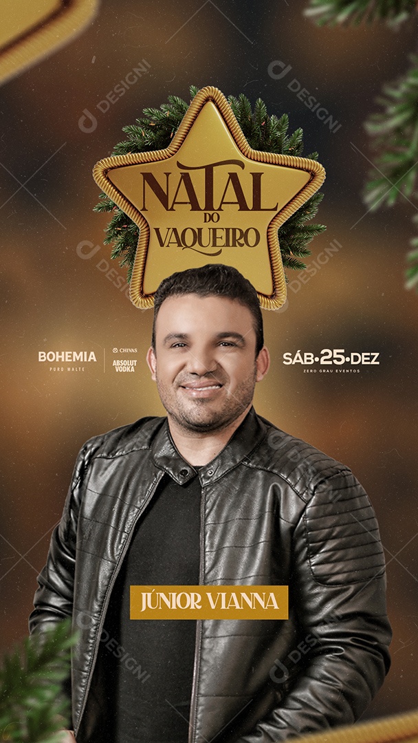 Flyer Show Natal do Vaqueiro Junior Vianna Story Social Media PSD Editável