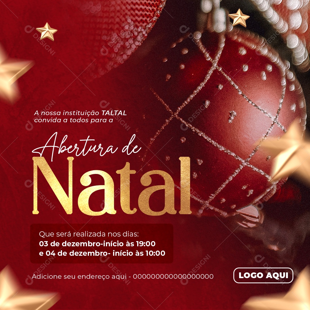 A Nossa Instituição Convida a Todos Para a Abertura de Natal Social Media PSD Editável