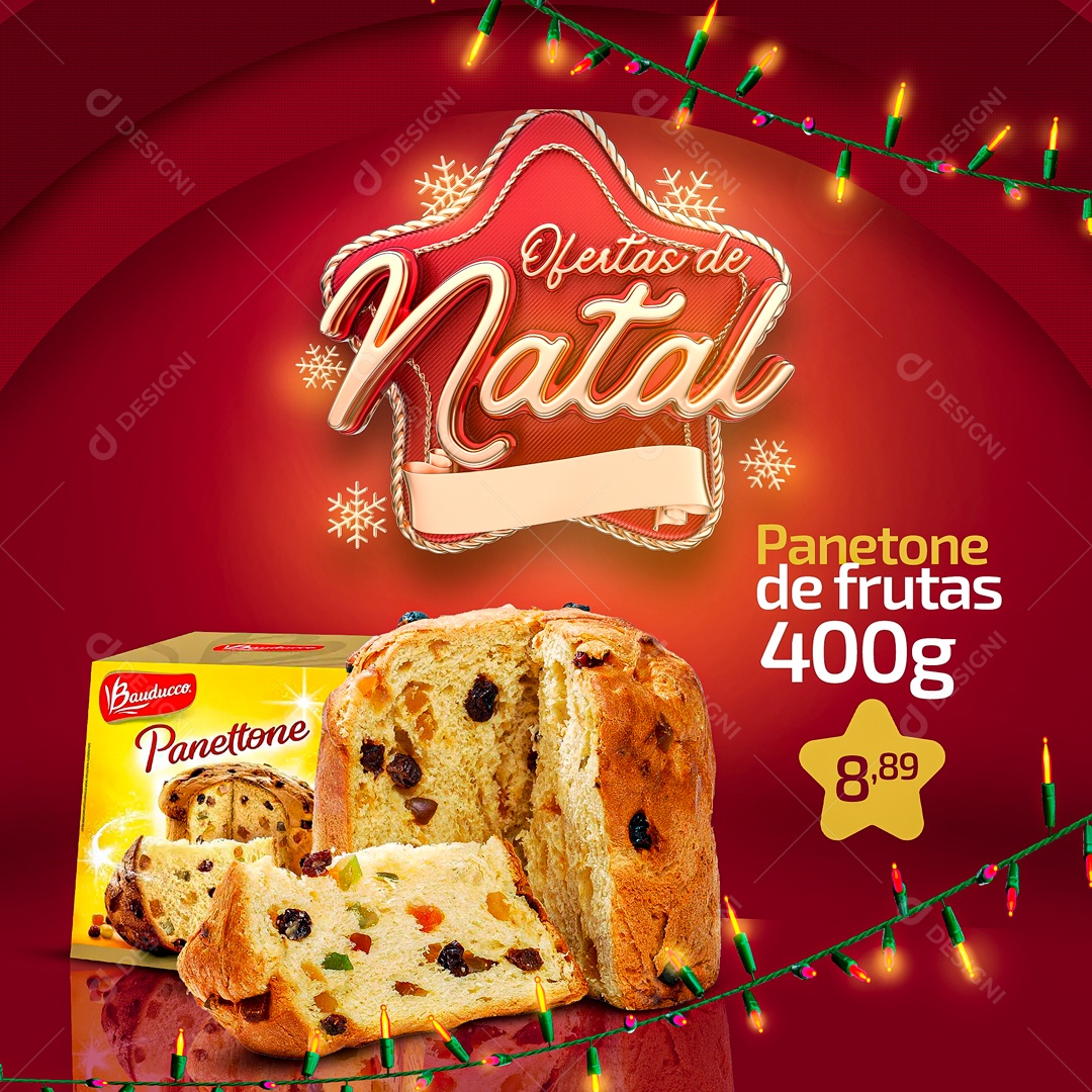 Ofertas de Natal Panetone de Frutas Social Media PSD Editável