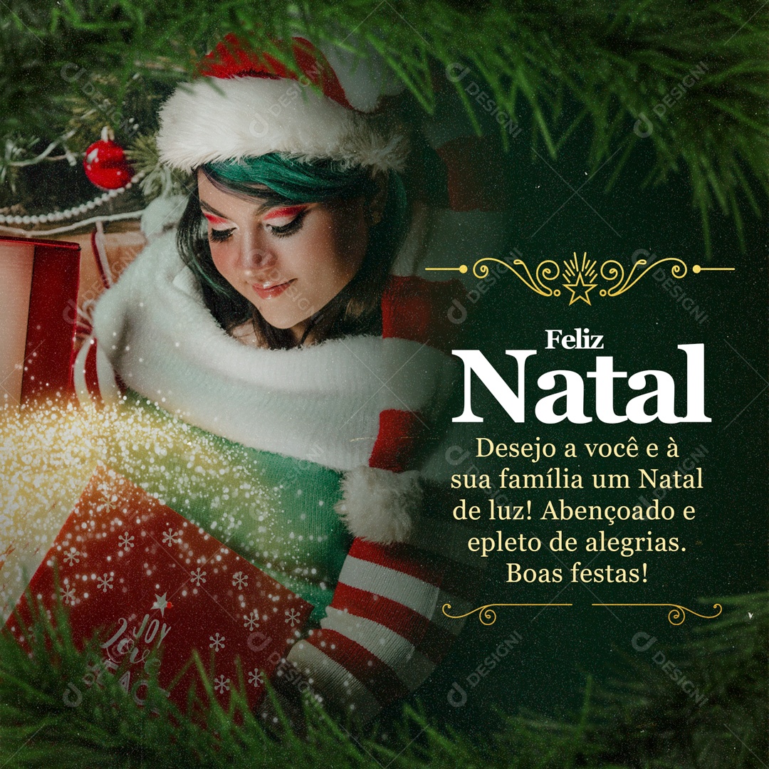 Feliz Natal Desejo a Você e Sua Família um Natal de Luz! Social Media PSD Editável