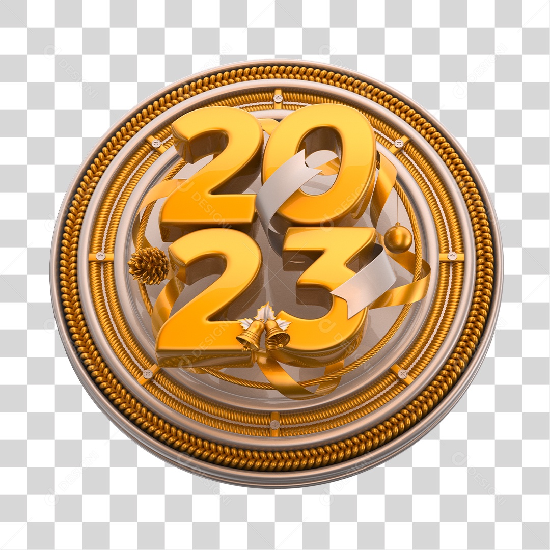 Painel 2023 Dourado de Ano Novo Elemento 3D PNG Transparente