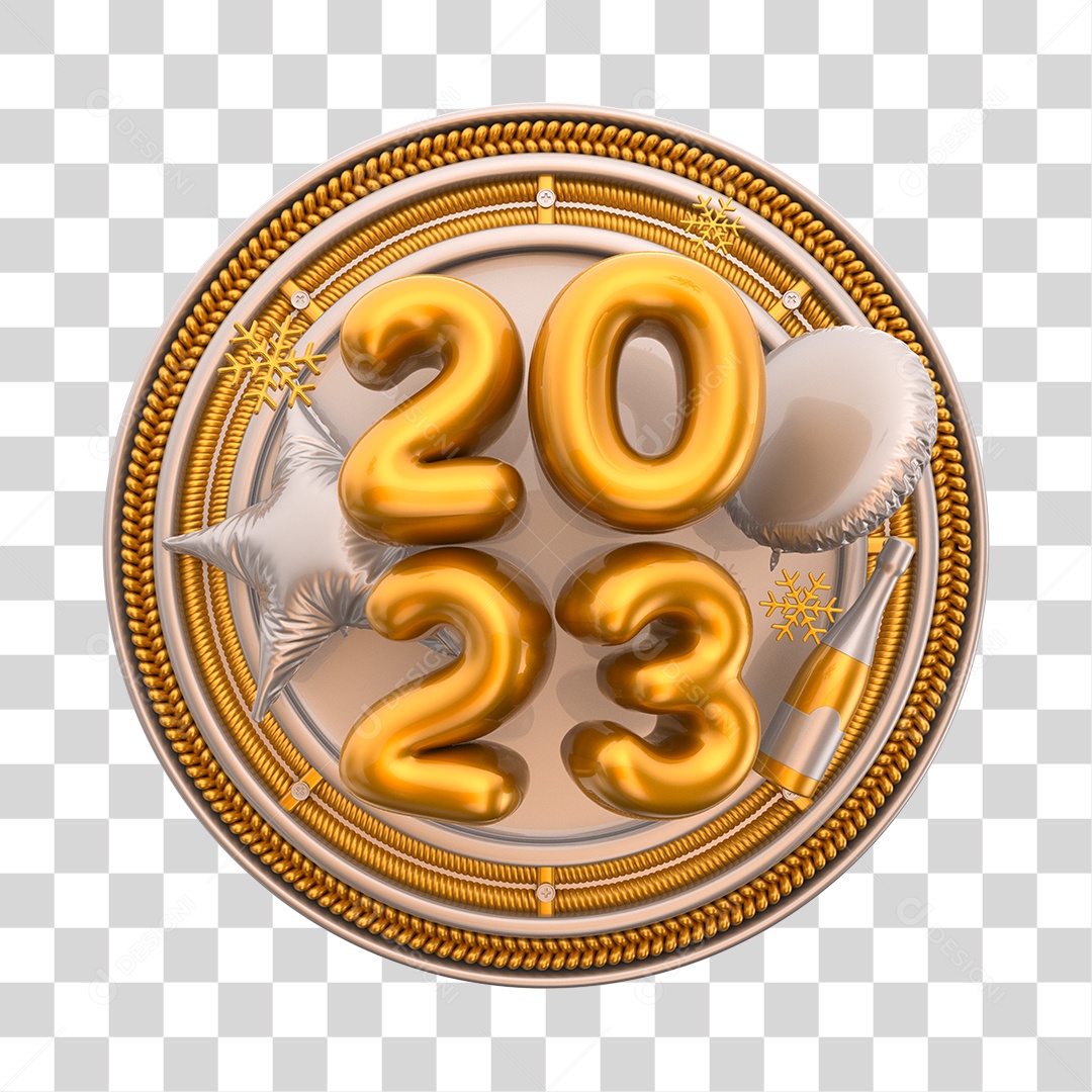 Painel 2023 com Balões de Ano Novo Elemento 3D PNG Transparente
