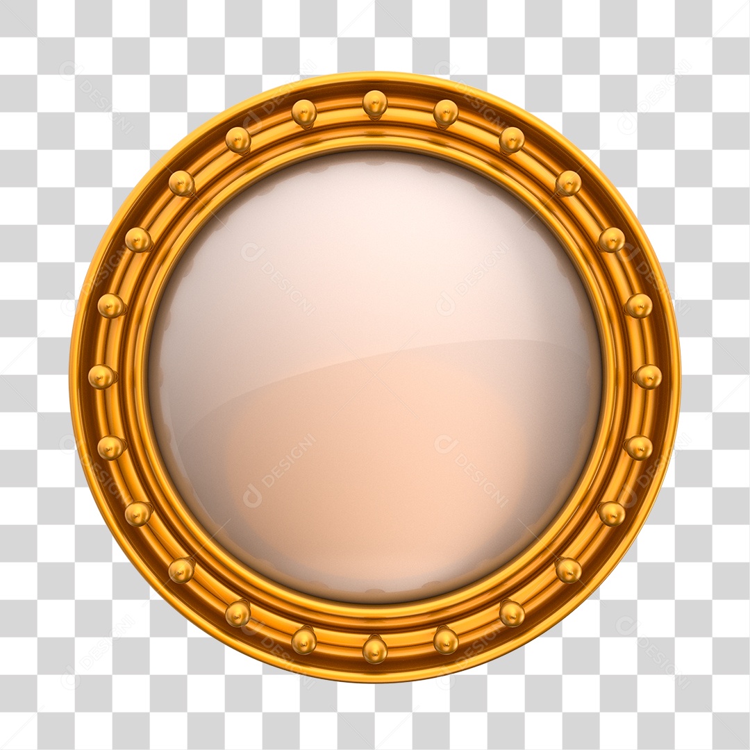 Painel Redondo Prata e Dourado Elemento 3D para Composição PNG Transparente