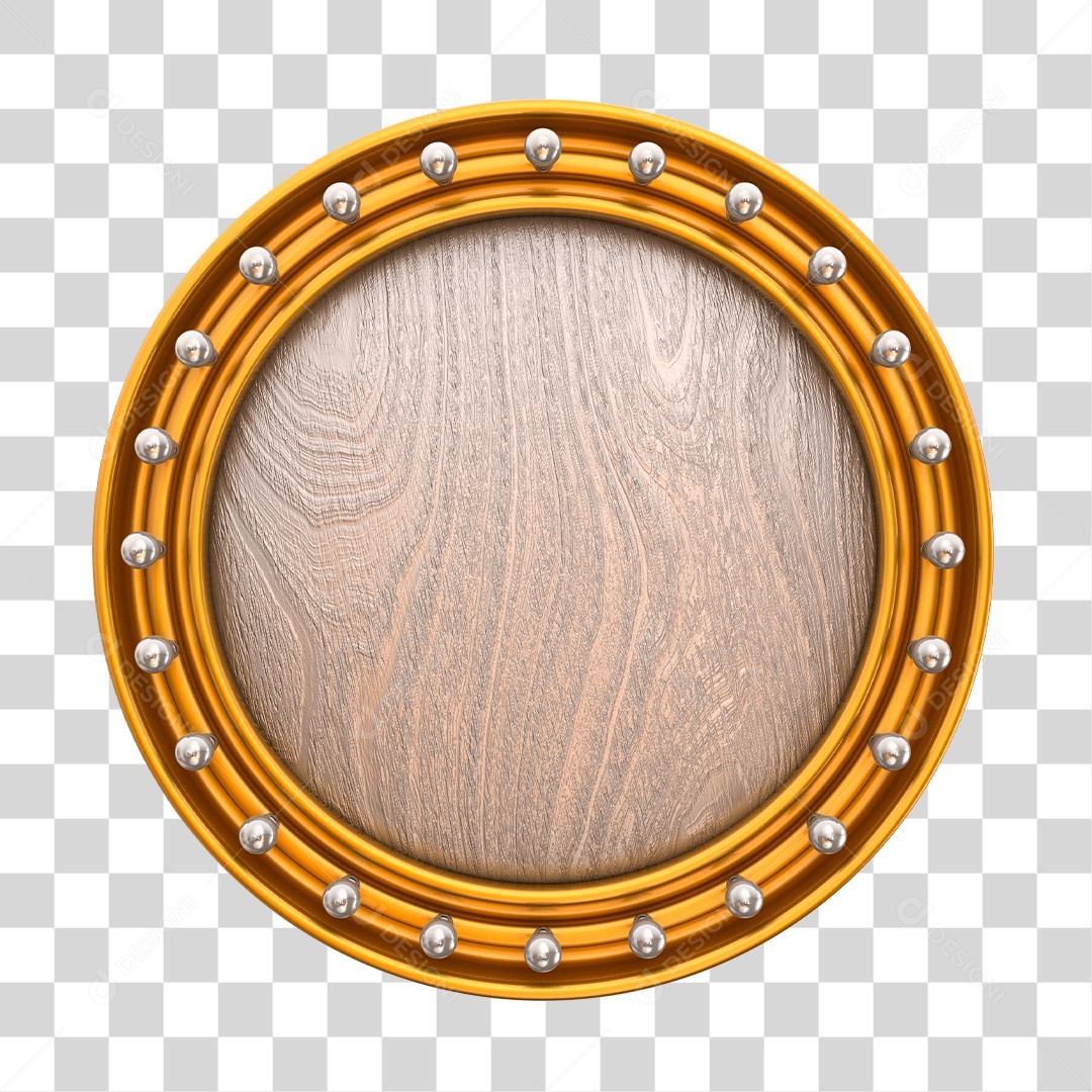 Painel de Madeira com Borda Dourada Elemento 3D para Composição PNG Transparente