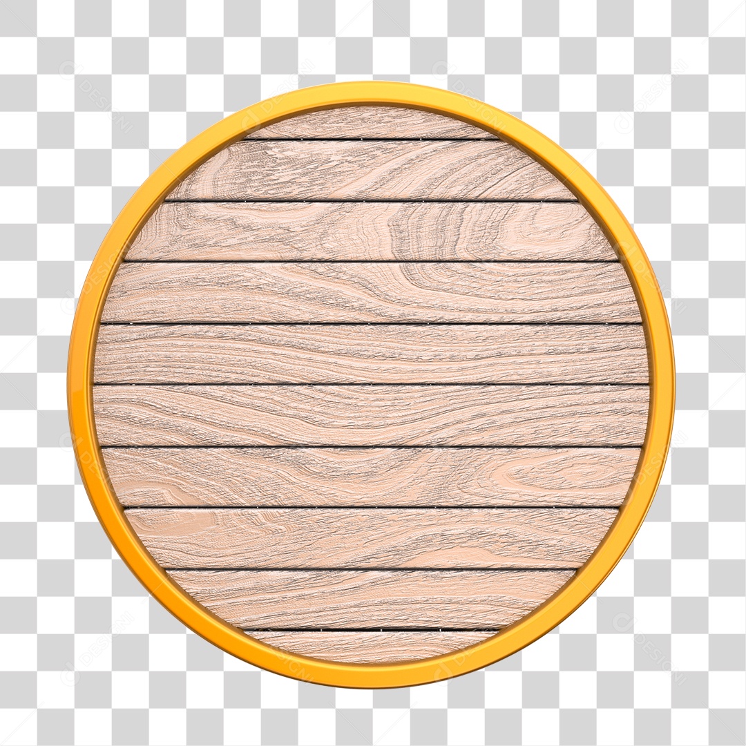 Painel de Madeira com Borda Dourada Elemento 3D para Composição PNG Transparente