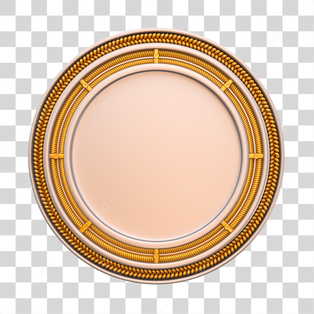 Painel Redondo Prata e Dourado Elemento 3D para Composição PNG Transparente