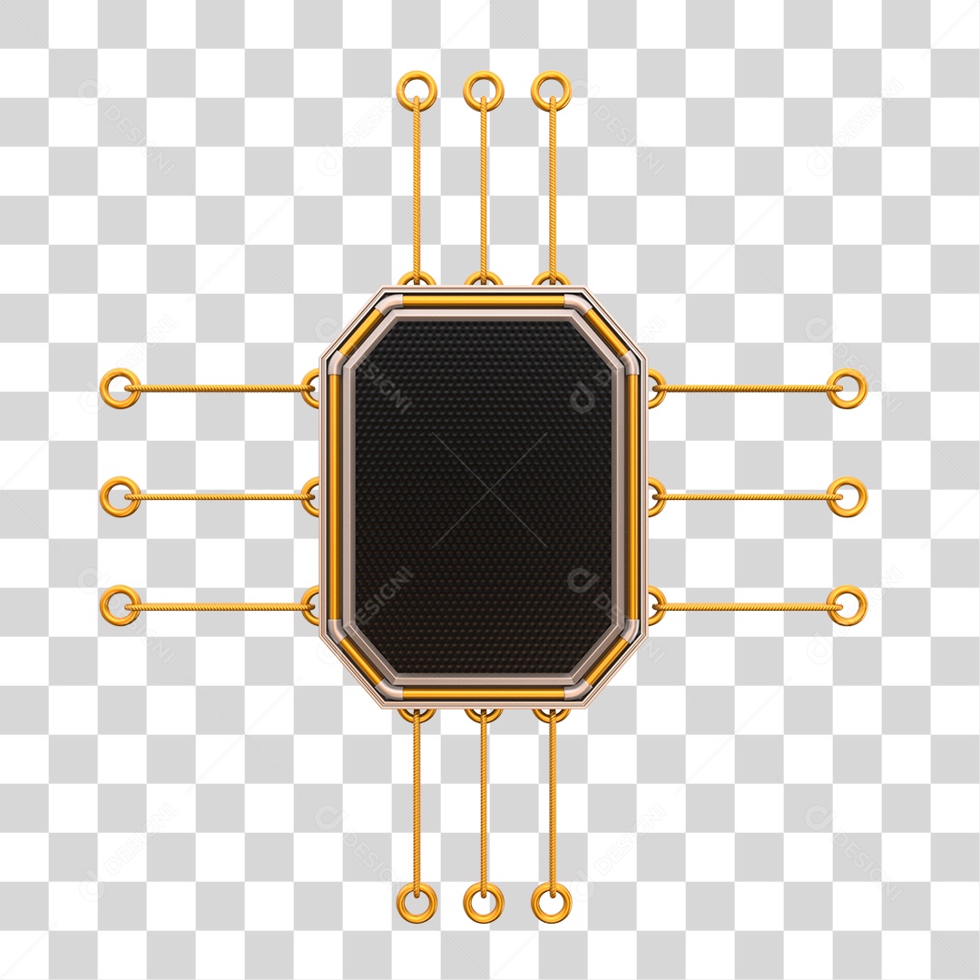 Painel 3D Dourado e Preto Elemento para Composição PNG Transparente