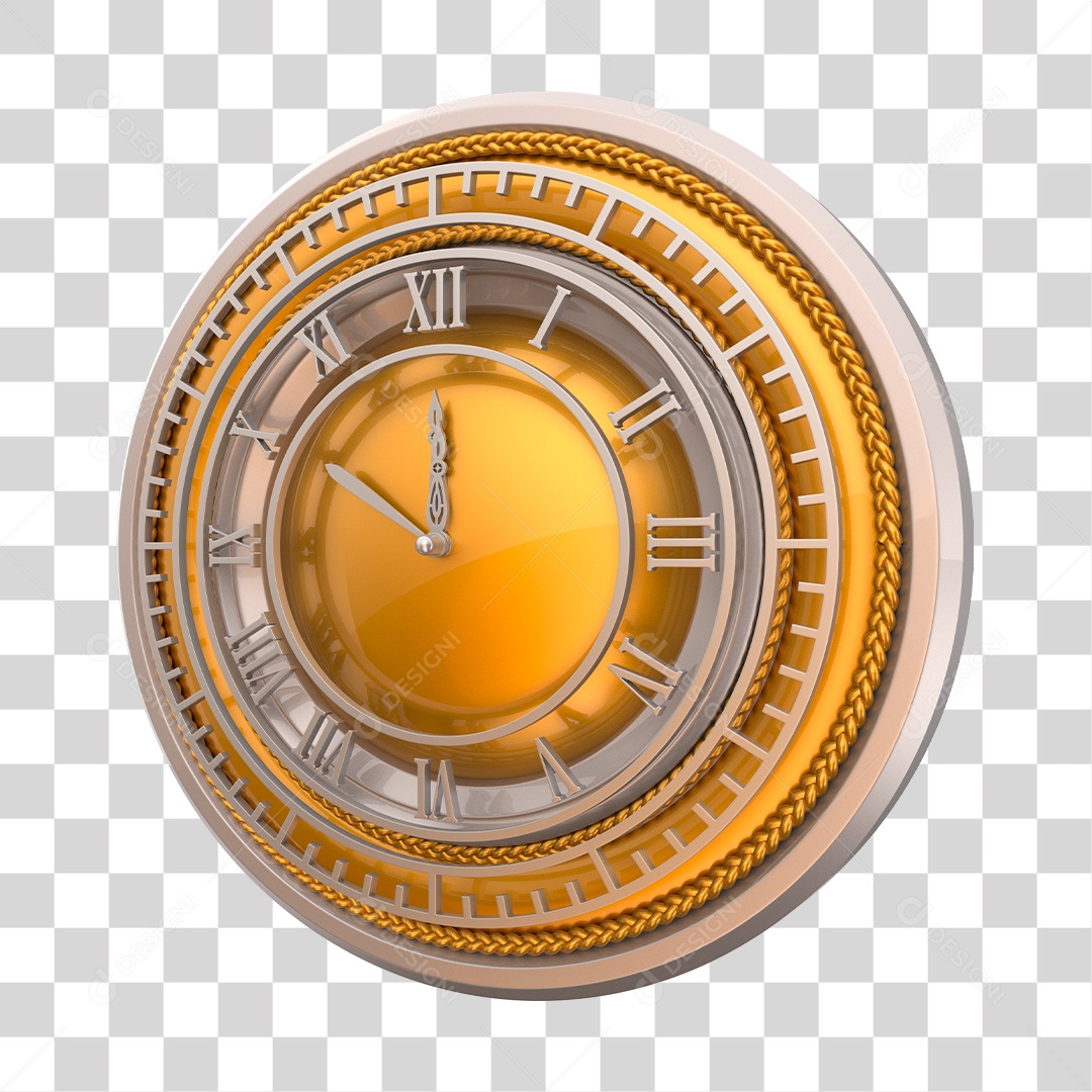 Relógio Dourado e Prata Elemento 3D de Ano Novo PNG Transparente
