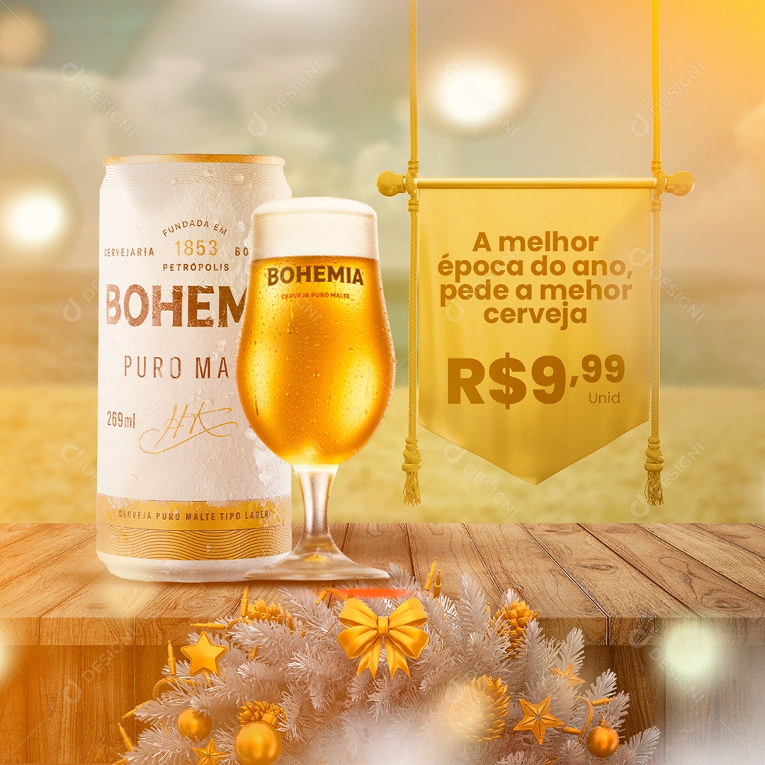 A Melhor Época do Ano pede a Melhor Cerveja Bohemia 9,99 Cervejaria Social Media PSD Editável