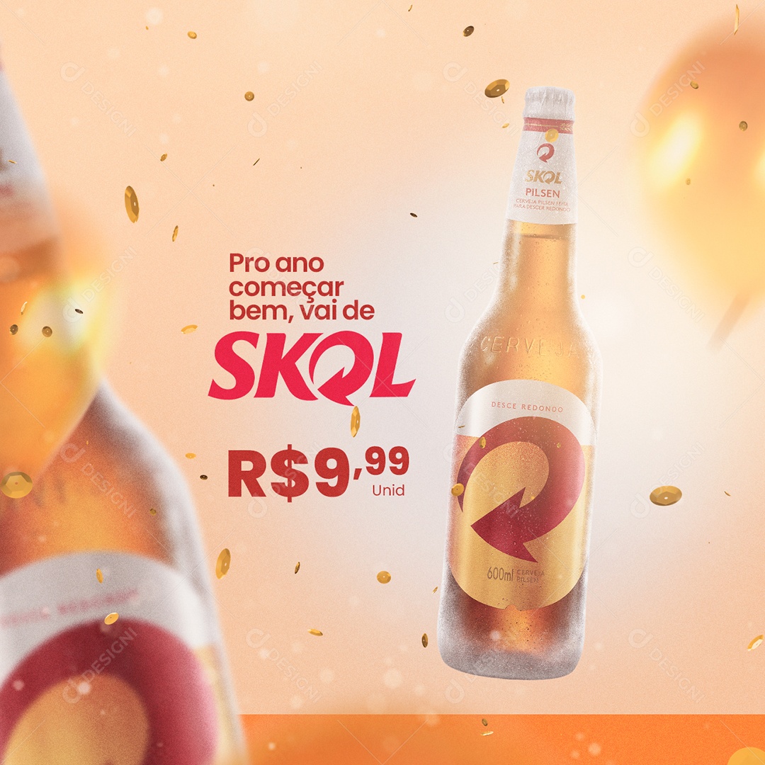 Pro Ano Começar Bem Vai de Skol Cervejaria Ano Novo Social Media PSD Editável