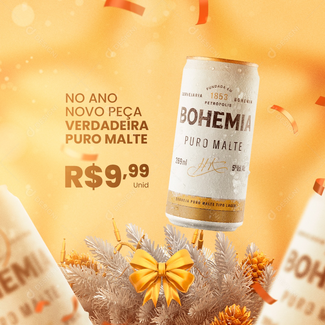 No Ano Novo Peça Verdadeira Puro Malte Bohemia Cervejaria Social Media PSD Editável