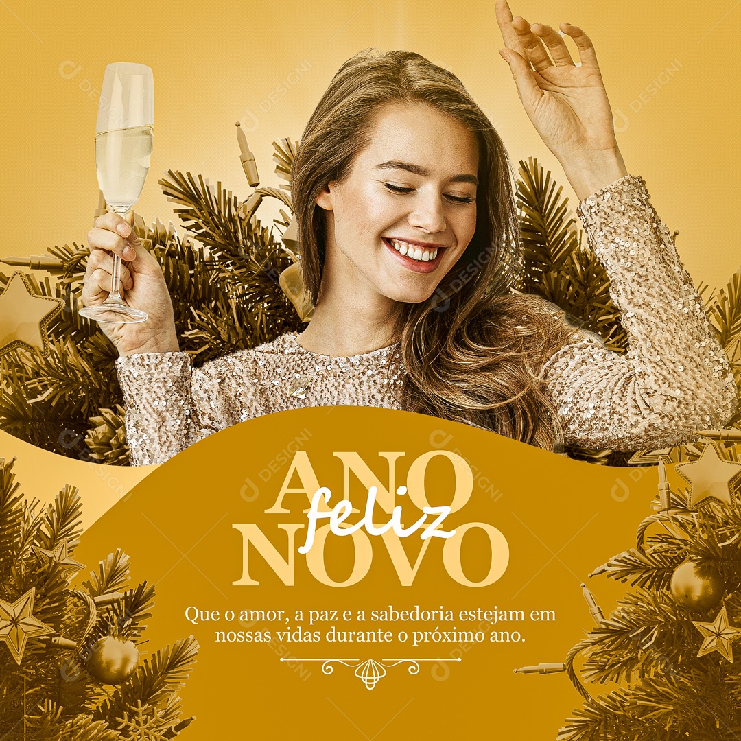 Feliz Ano Novo Que o Amor,a Paz e a Sabedoria, Esteja em Nossas Vidas Social Media PSD Editável