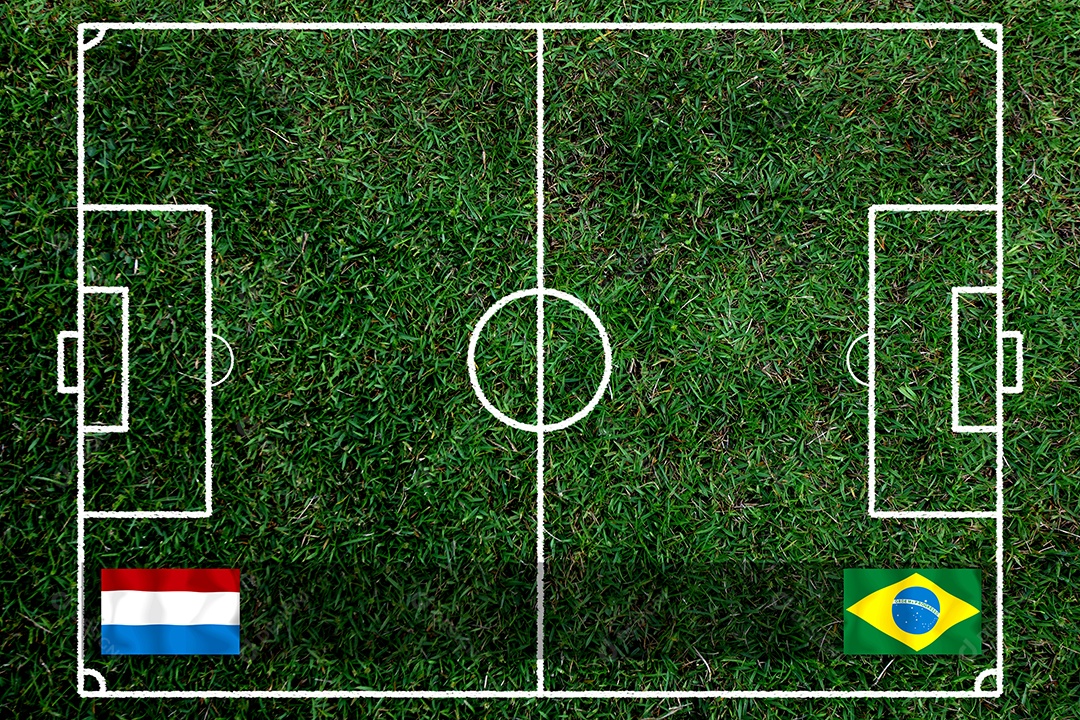 Competição da Copa de Futebol entre a seleção holandesa e a seleção brasileira.