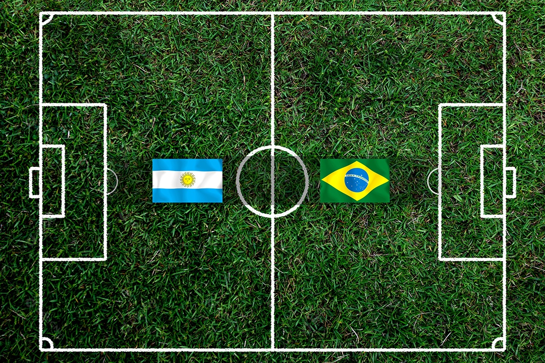 Competição da Copa de Futebol entre as seleções nacional argentina e brasileira.