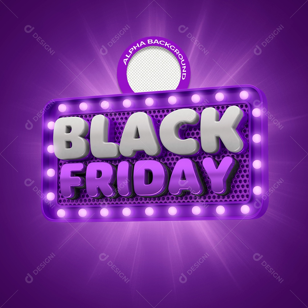 Black Friday Selo 3D Roxo com Luz para Composição PSD
