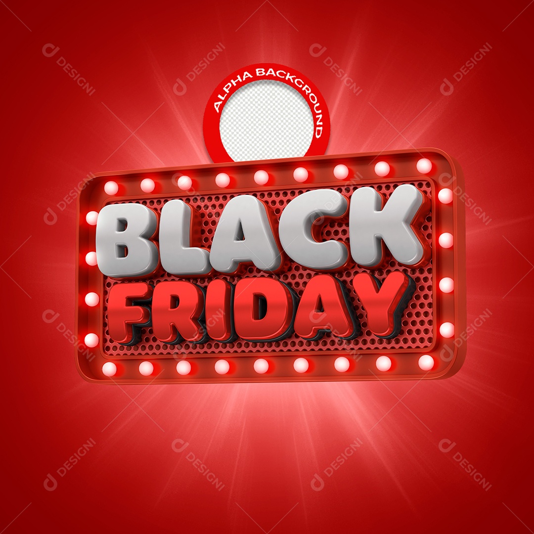 Black Friday Selo 3D Vermelho com Luz para Composição PSD