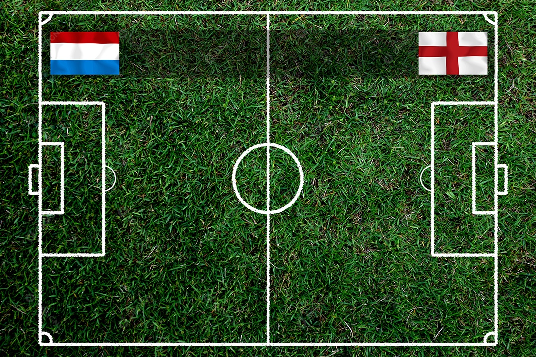 Competição da Copa de Futebol entre a Holanda nacional e a Inglaterra nacional.