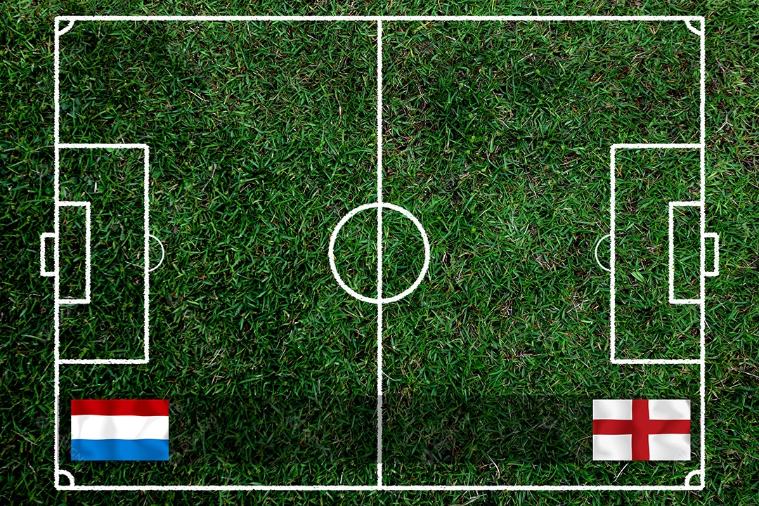 Competição da Copa de Futebol entre a Holanda nacional e a Inglaterra nacional.
