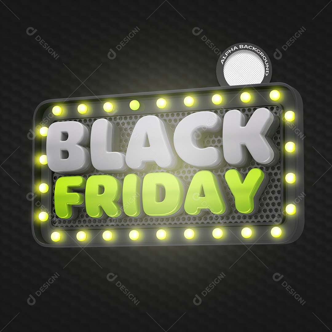 Black Friday Selo 3D Verde com Luz para Composição PSD