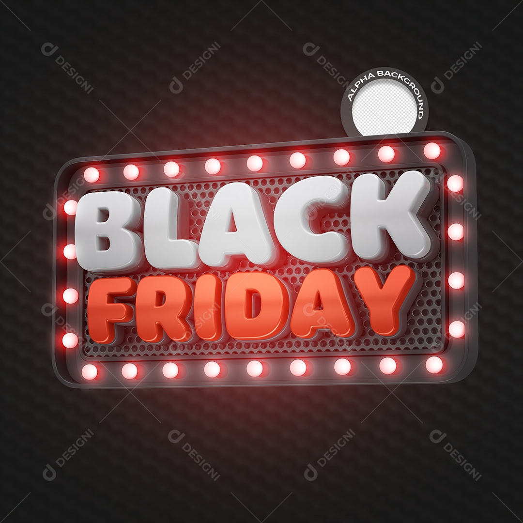 Black Friday Selo 3D Vermelho com Luz para Composição PSD