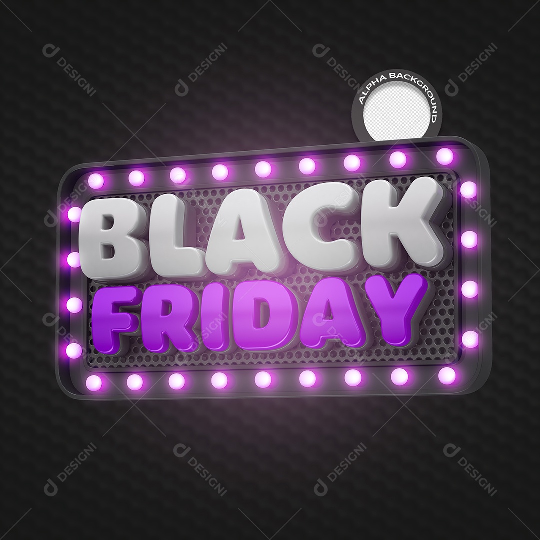Black Friday Selo 3D Roxo com Luz para Composição PSD