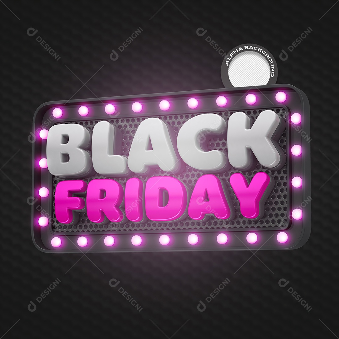 Black Friday Selo 3D Rosa com Luz para Composição PSD