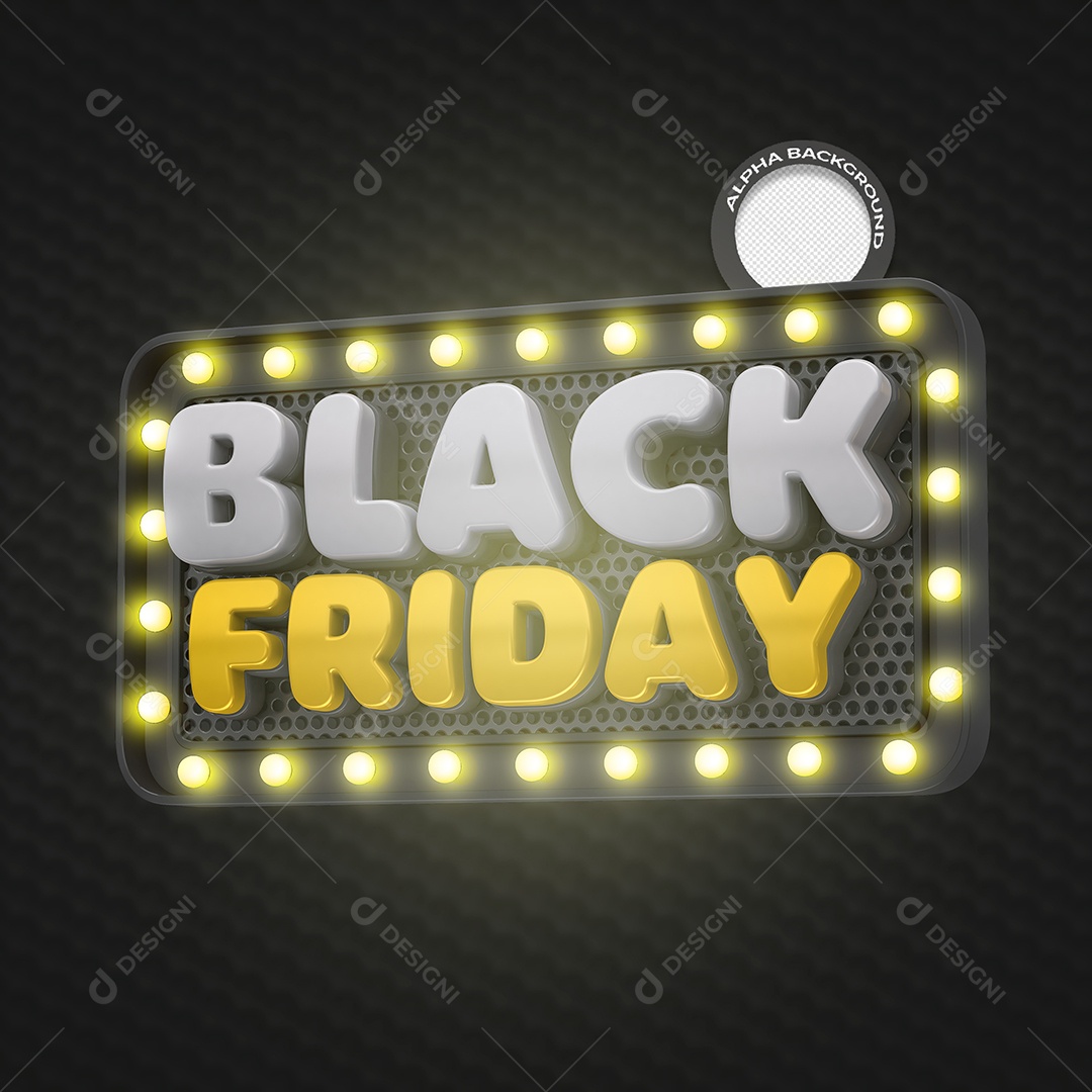 Black Friday Selo 3D Amarelo com Luz para Composição PSD