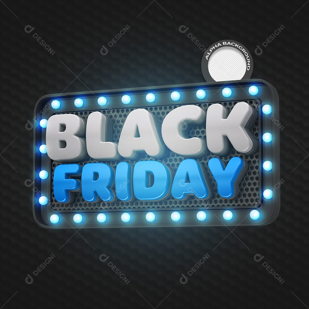 Black Friday Selo 3D Azul com Luz para Composição PSD