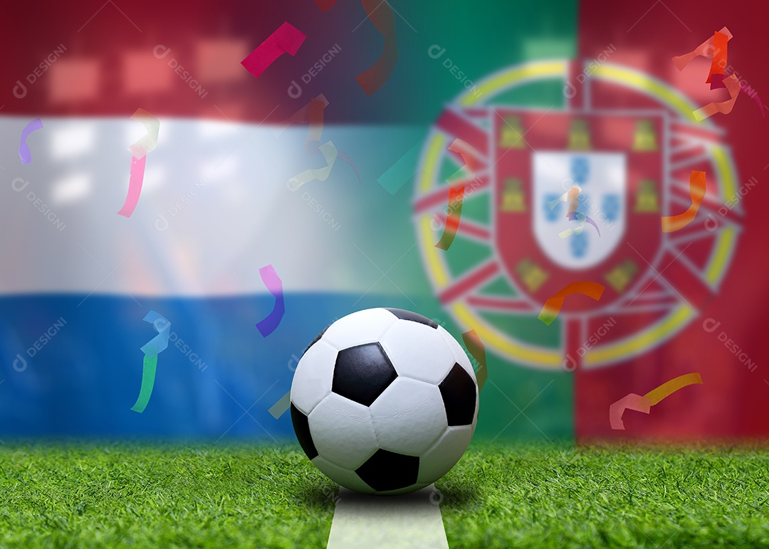 Competição da Copa de Futebol entre a seleção holandesa e a seleção portuguesa.