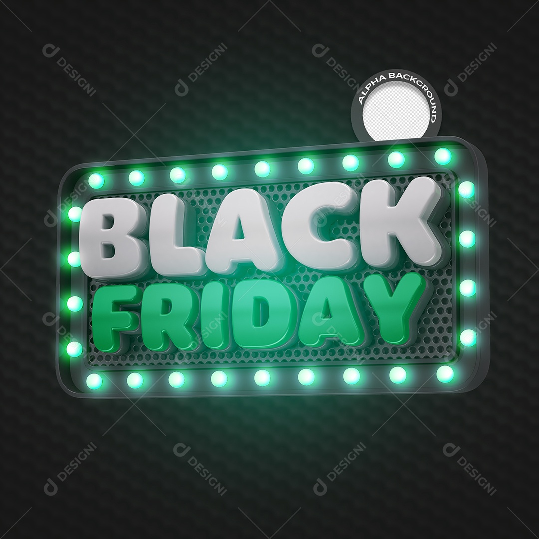 Black Friday Selo 3D Verde com Luz para Composição PSD